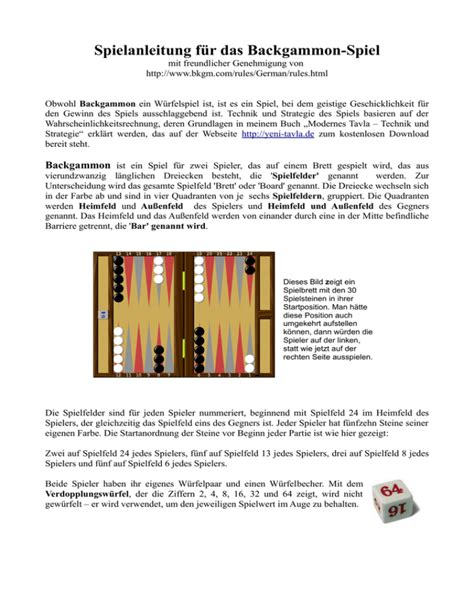 spielanleitung backgammon|Spielregeln für Backgammon